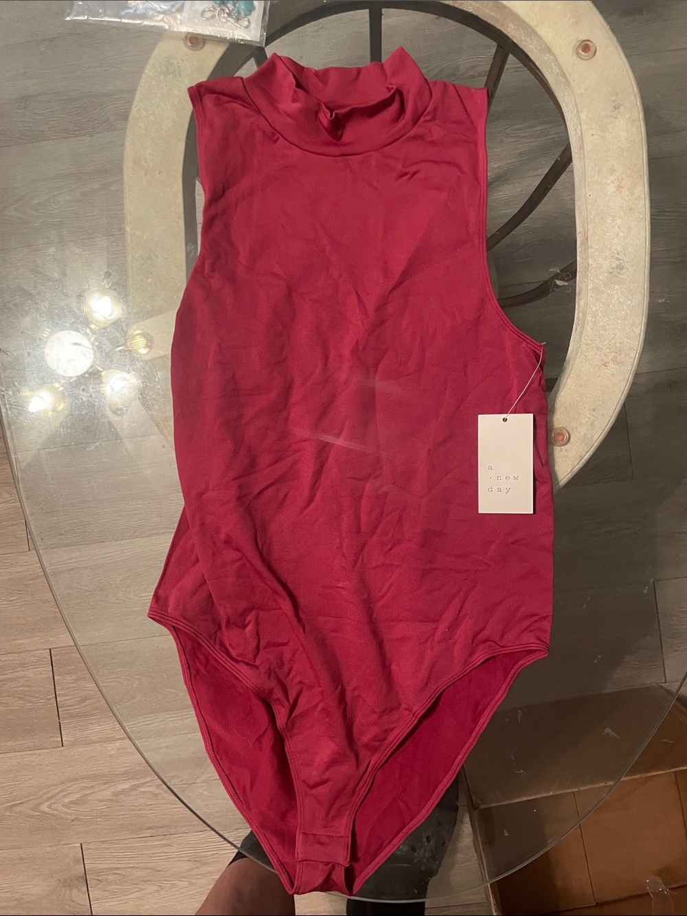 a new day Sleeveless Mock-Neck Bodysuit in Deep Berry